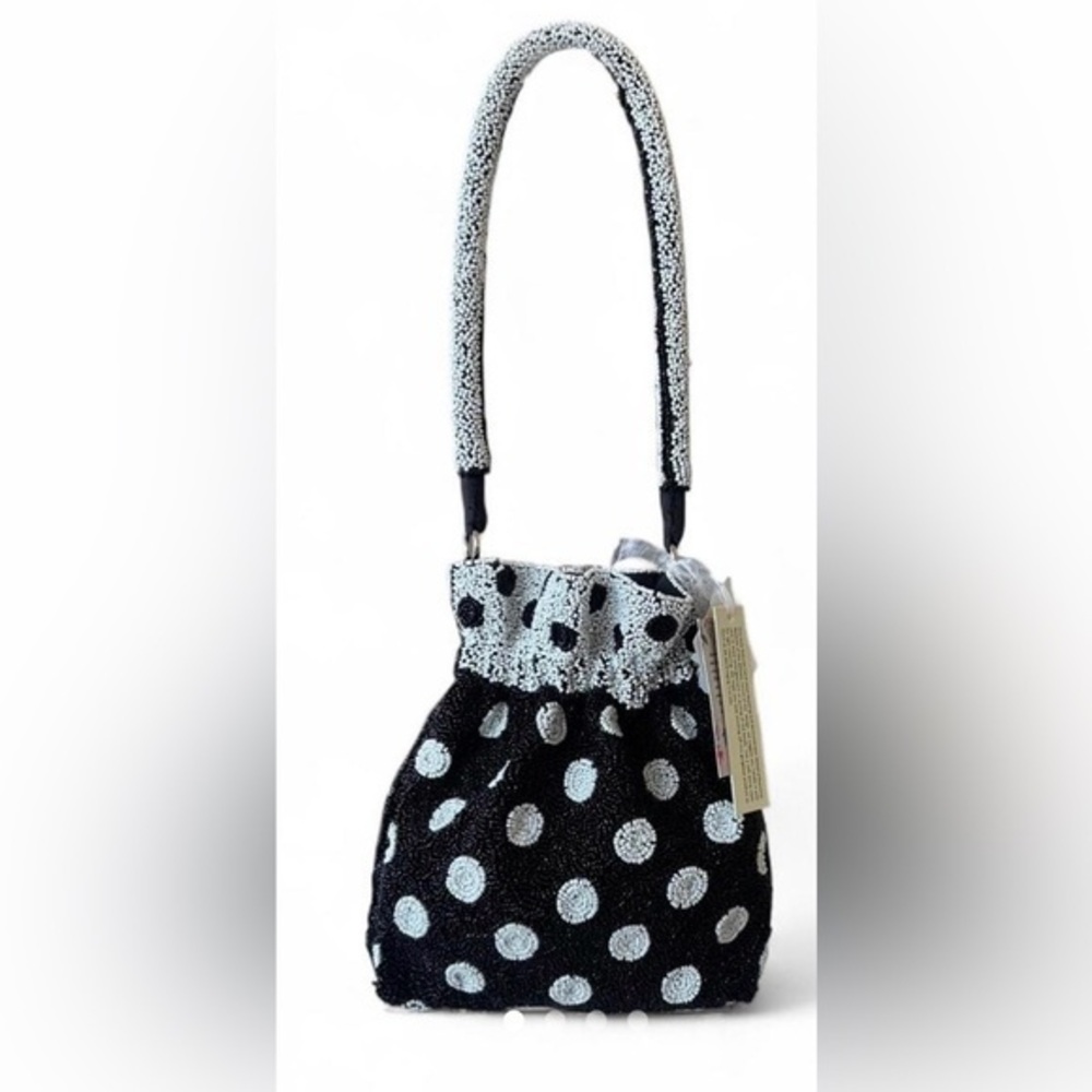 NWT Black and White Beaded  Polka Dot Beaded Bag